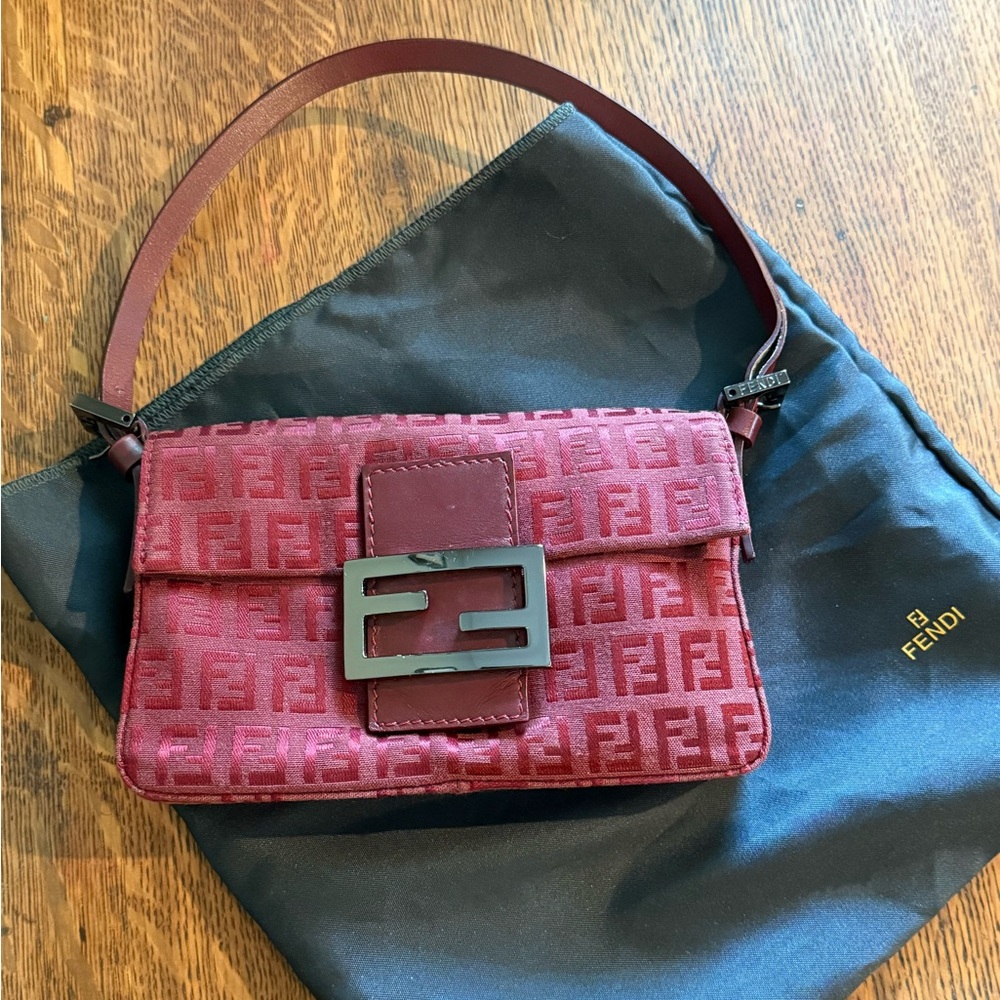 Fendi Mini Baguette. Red/Burgundy fabric. Vintage.
